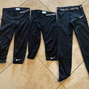 Nike pro girls black 1 pants & 2 capris